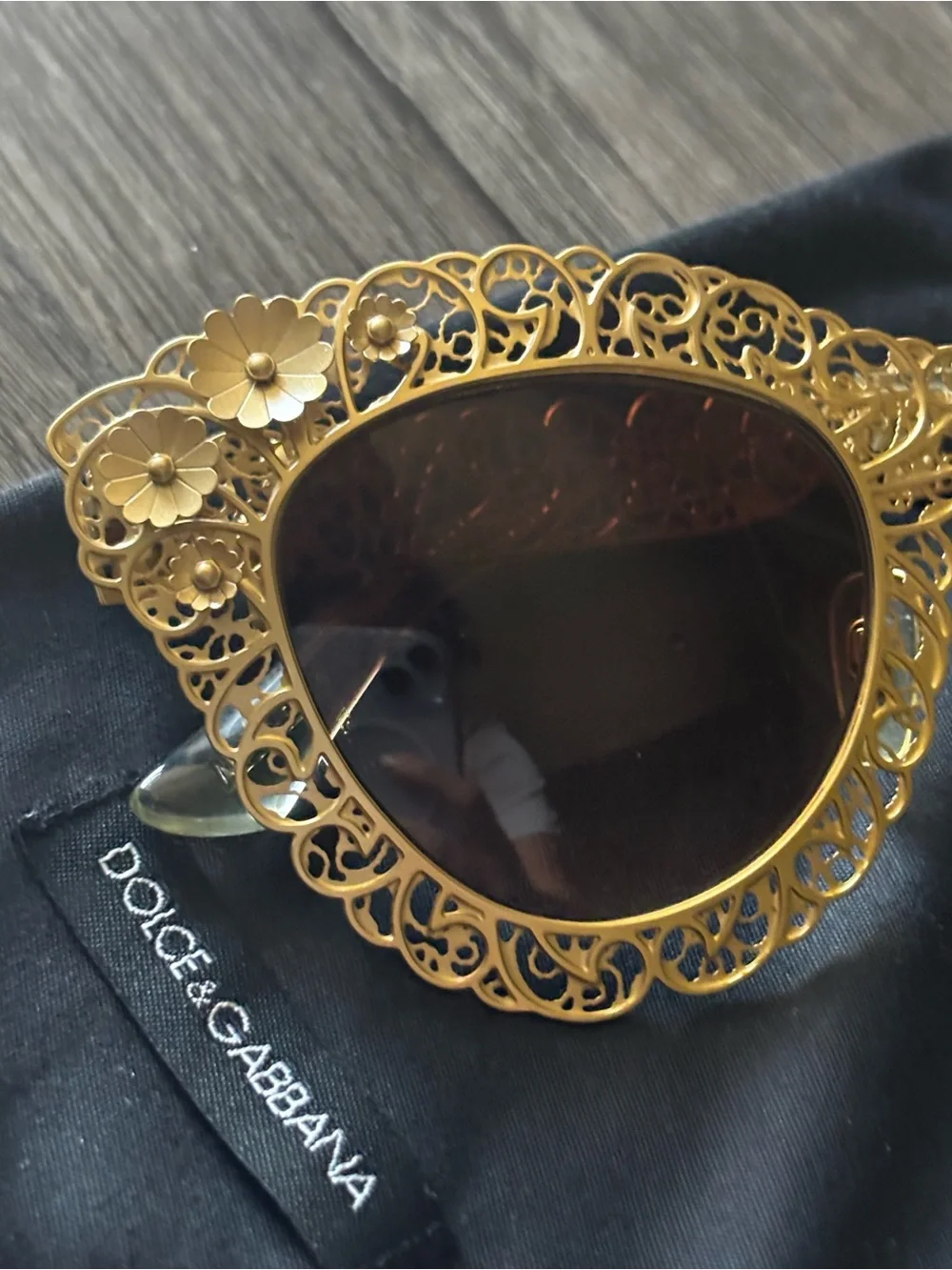 Dolce & Gabbana Filigree Metal Cateye Sunglasses Vintage Gold